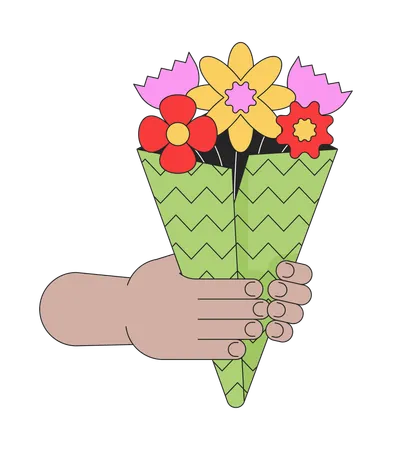 Tenant un bouquet de fleurs  Illustration