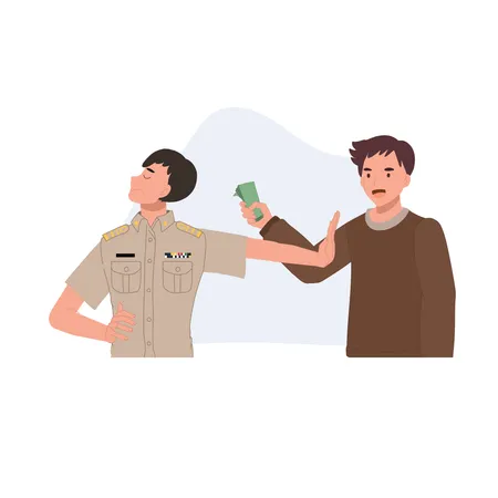 Thai Cartoon of Civil Servant Refusing Bribery  Illustration