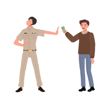 Thai policeman do not accept bribe  Illustration