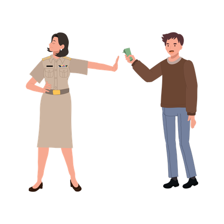 Thai woman prevents accepting money  Illustration