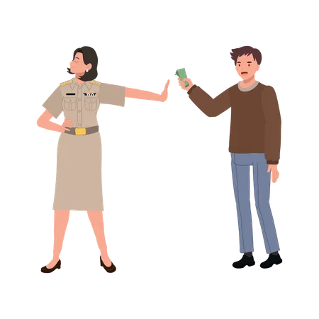 Thai woman prevents accepting money  Illustration