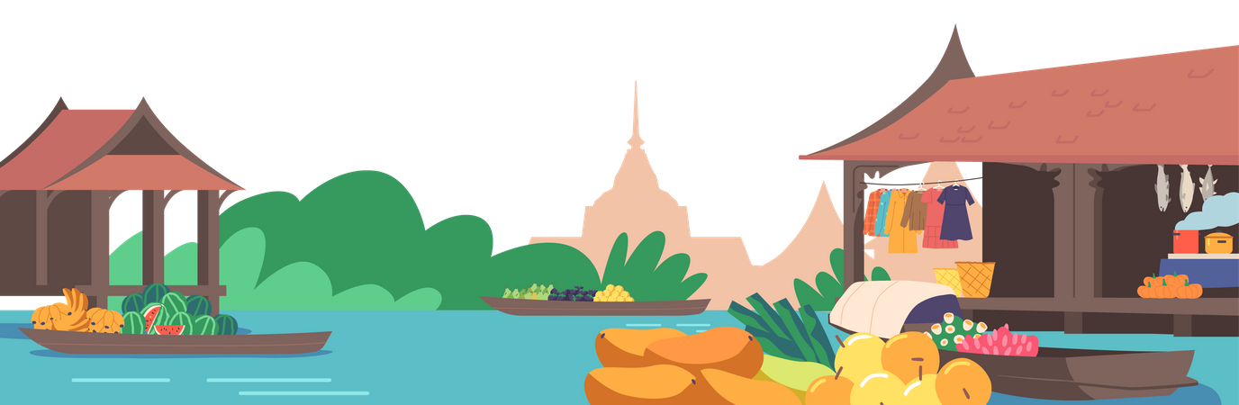 Thailand Floating Market  イラスト