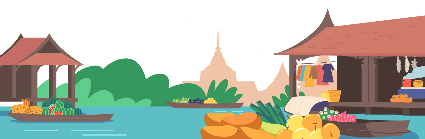 Thailand Floating Market  イラスト