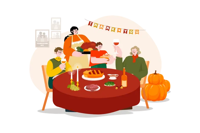 Thanksgiving Dinner Table  Illustration