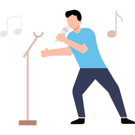 The boy is singing into the mic  Illustration