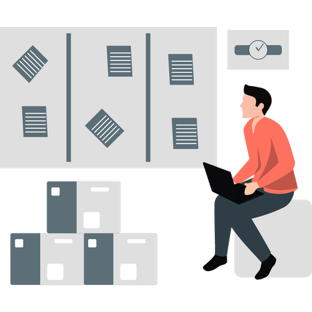 The business ma is checking management notice board paper  Illustration