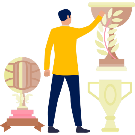 The business man is acheving golden  trophy  Illustration