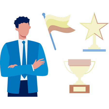 The business man with tied hand looking flatart trophy  Illustration