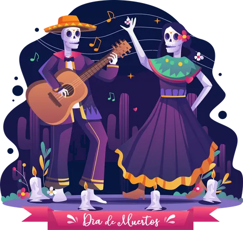 The couple celebrating Mexican Halloween Holiday Party  Illustration