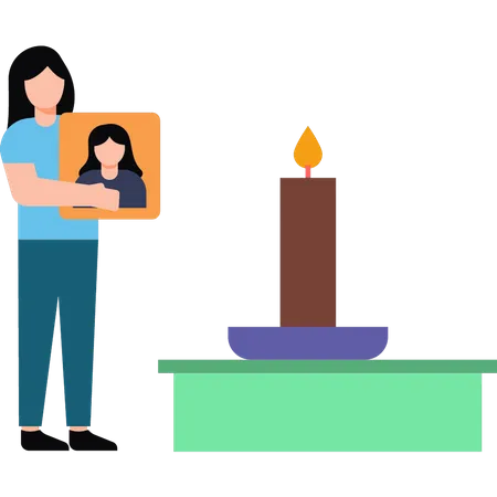 The Girl Is Lighting A Candle  Illustration