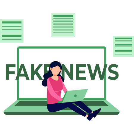 The girl is working on fake news  Illustration