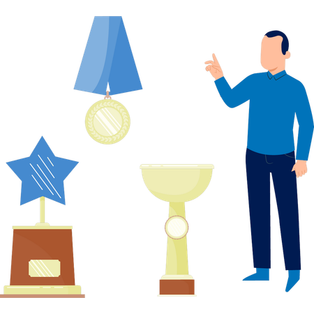 The man is showing different awards  Illustration