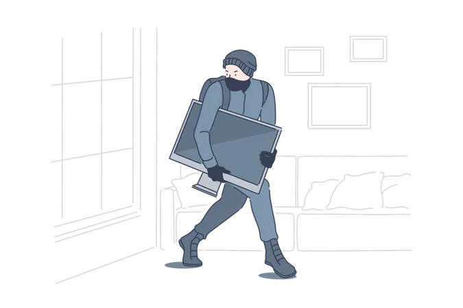 Thief steals television from house  Illustration