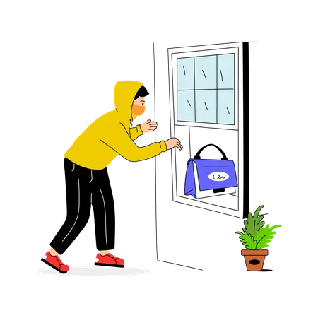 Thief trying to steal bag  Illustration