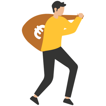 Thief with a bag of money  Illustration