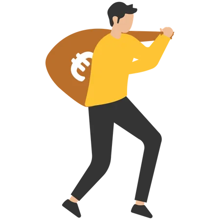 Thief with a bag of money  Illustration