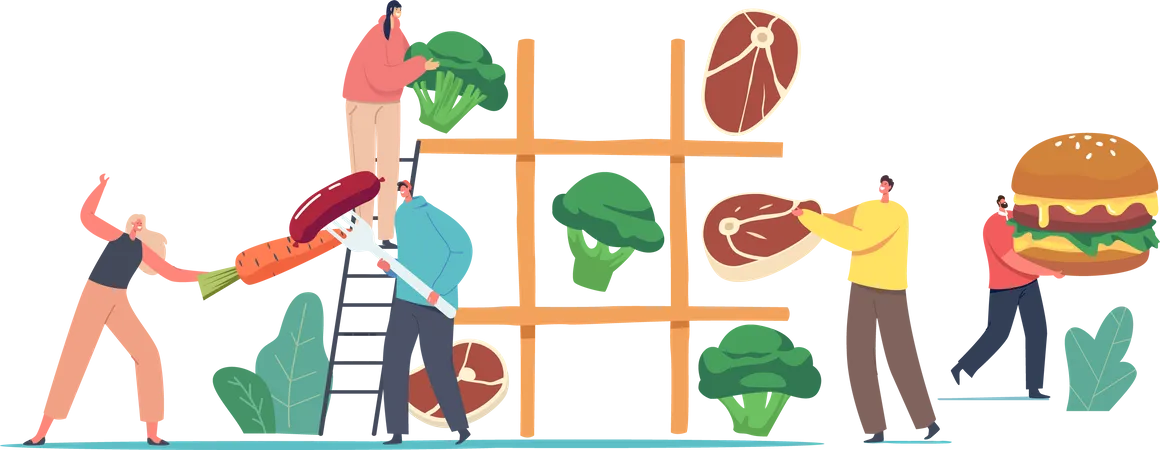 Tic-tac-toe game with Veg-food vs Non-veg food  Illustration