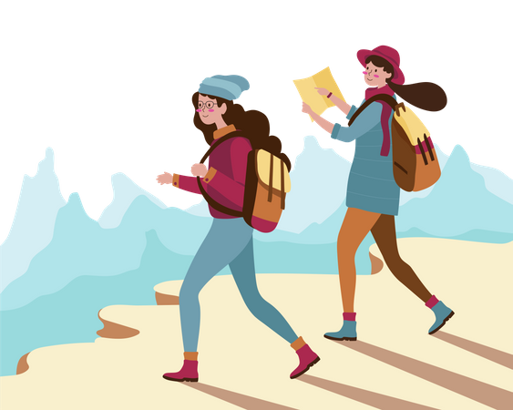 Tourist couple getting directions through map  Illustration