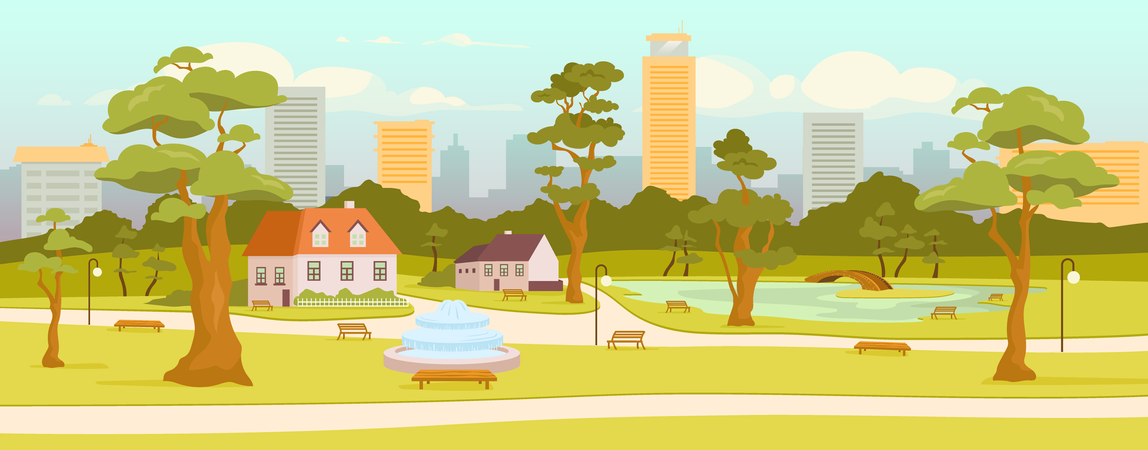 Town park  イラスト