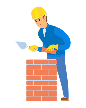 Trabajador de la construcción haciendo pared  Ilustración