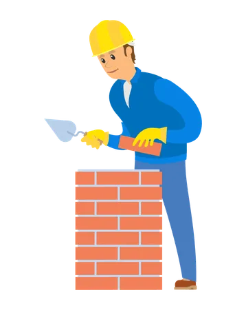 Trabajador de la construcción haciendo pared  Ilustración