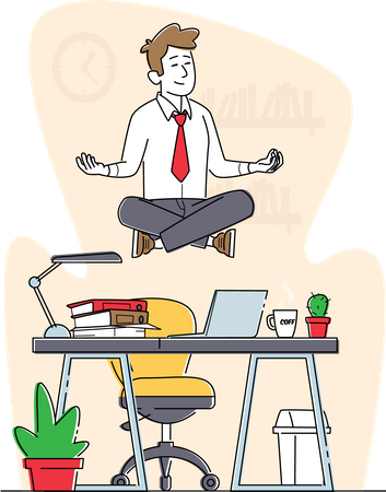 Trabajador meditando en el lugar de trabajo  Ilustración