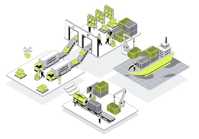 Trabalhadores que trabalham na empresa de logística  Ilustração