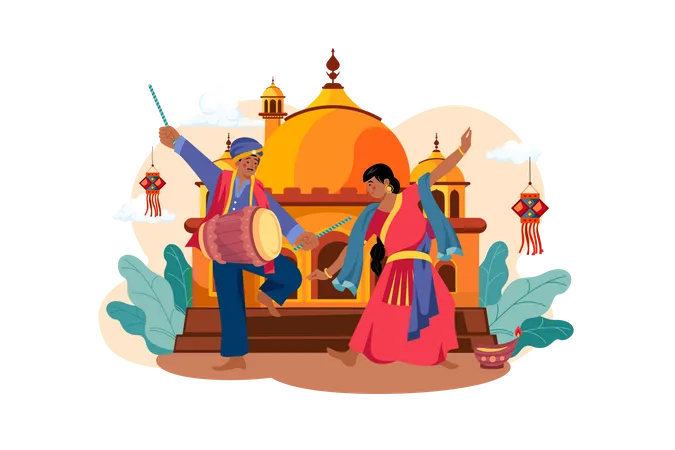 Traditional Diwali festival celebration  Illustration