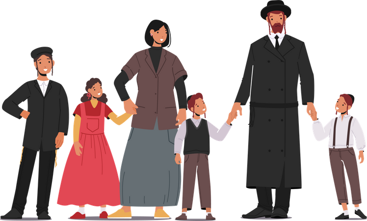 Traditional Jewish Family standing together  Illustration