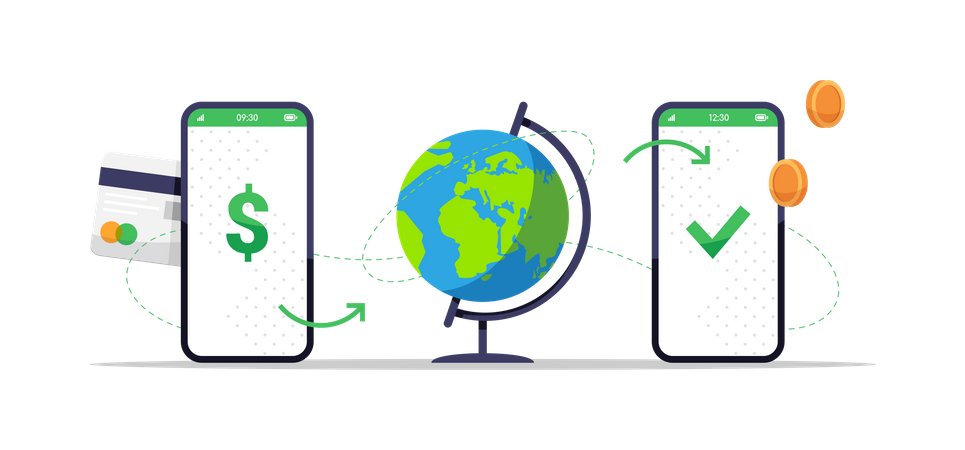 Transferencia de dinero en línea a todo el mundo  Ilustración