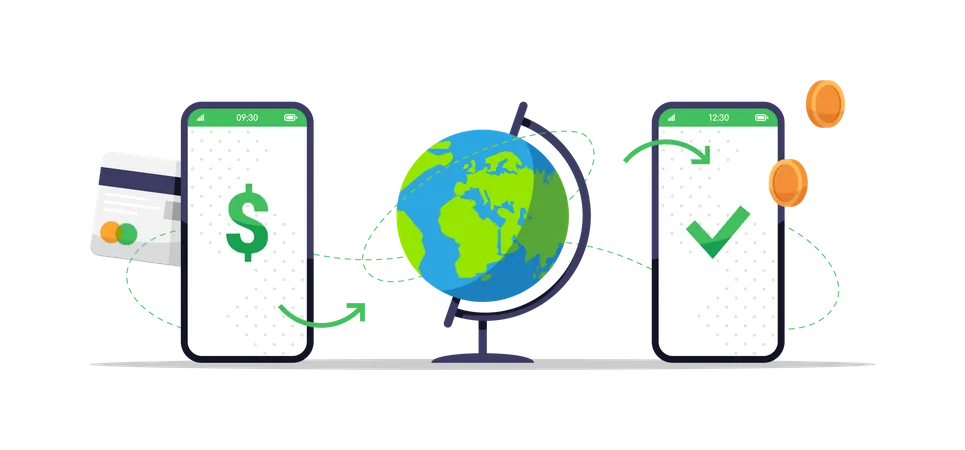 Transferencia de dinero en línea a todo el mundo  Ilustración