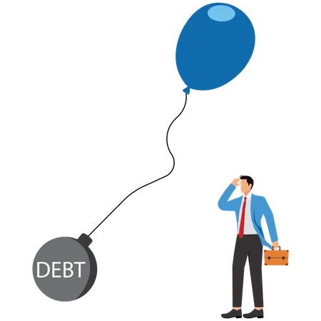 Trapped hot air balloon, huge unaffordable debt, Businessman  Illustration