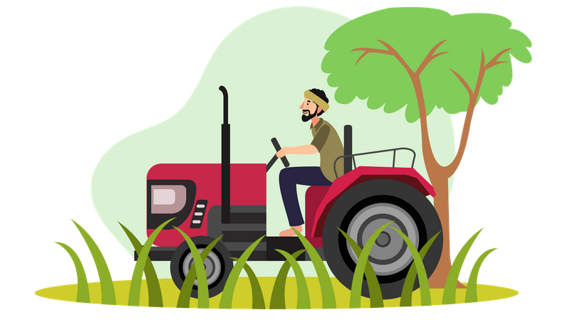 Agricultor indiano dirigindo trator  Ilustração