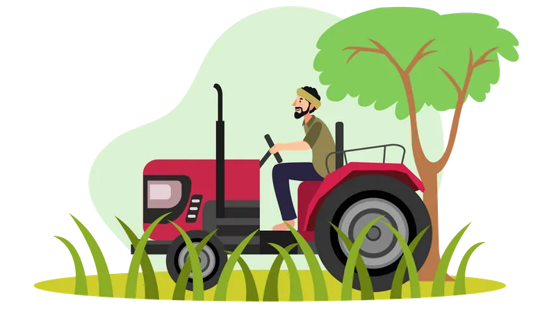 Agricultor indiano dirigindo trator  Ilustração