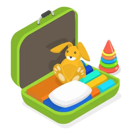 Travel bag of a small child with its necessary things  Illustration