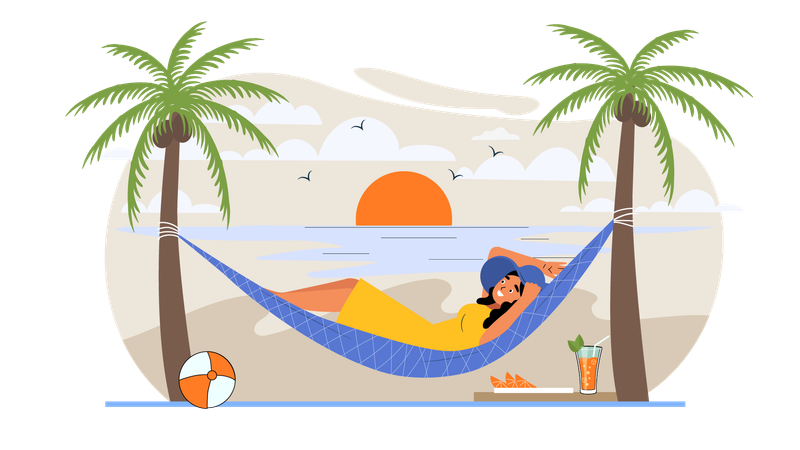 Traveler enjoying summer vacation at beach  Illustration