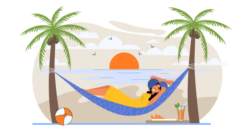 Traveler enjoying summer vacation at beach  Illustration