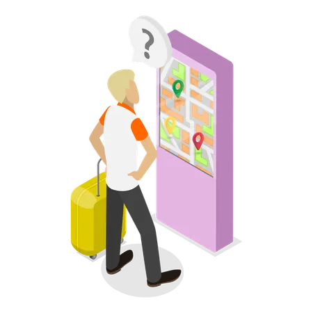 Traveller looking at map screen  Illustration