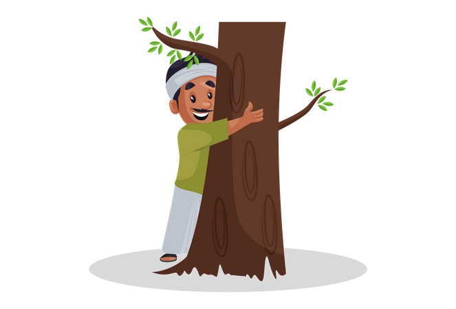 Tree lover hugging tree  Illustration