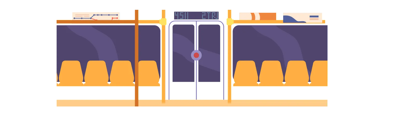 Tren subterráneo vacío con puerta  Ilustración