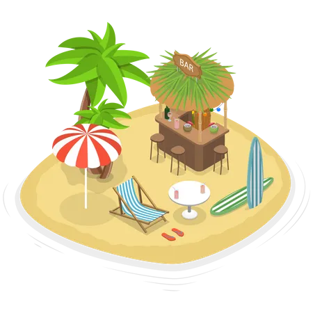 Tropical Beach Tiki Bar  Illustration