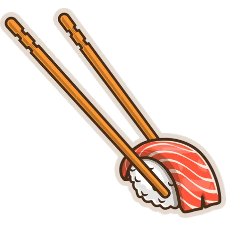 Tuna Sushi with Chopsticks  Illustration