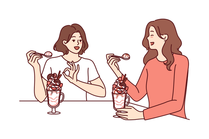 Two girls eating ice cream  Illustration