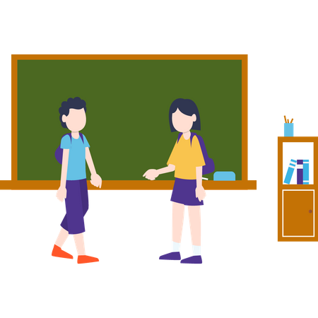 Two students standing in the classroom  Illustration