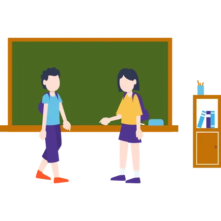 Two students standing in the classroom  Illustration