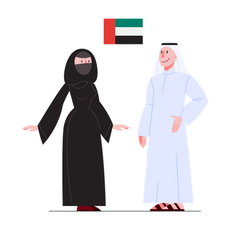 UAE citizen in national costume with a flag  イラスト