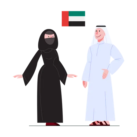 UAE citizen in national costume with a flag  イラスト