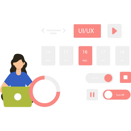 Diseñador de ui ux trabajando en una computadora portátil  Ilustración