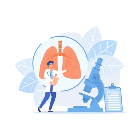 Un médecin examine une énorme maladie pulmonaire  Illustration