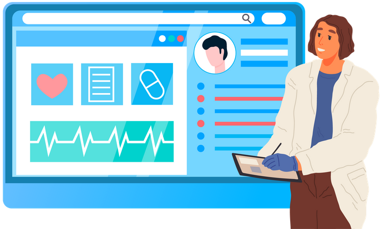 Le médecin examine l'analyse cardiologique du cardiogramme  Illustration